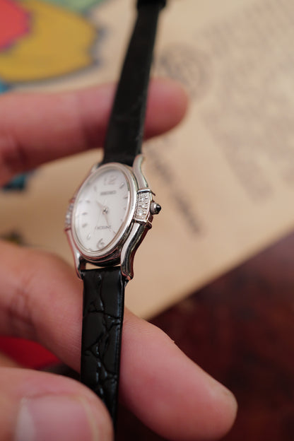 Seiko Exceline Mother of Pearl Diamond Bezel on custom bracelet Circa. 1992