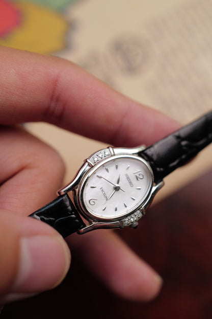 Seiko Exceline Mother of Pearl Diamond Bezel on custom bracelet Circa. 1992
