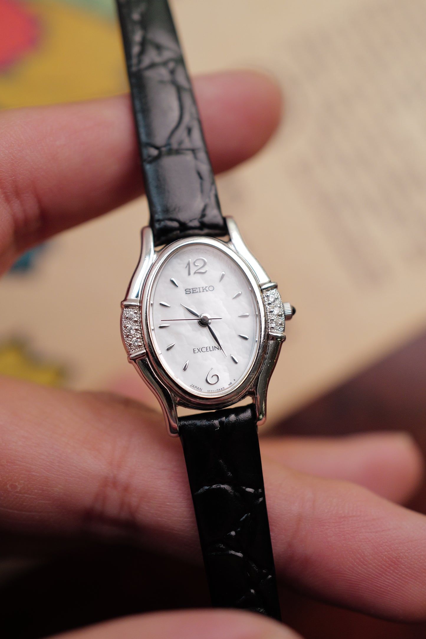 Seiko Exceline Mother of Pearl Diamond Bezel on custom bracelet Circa. 1992
