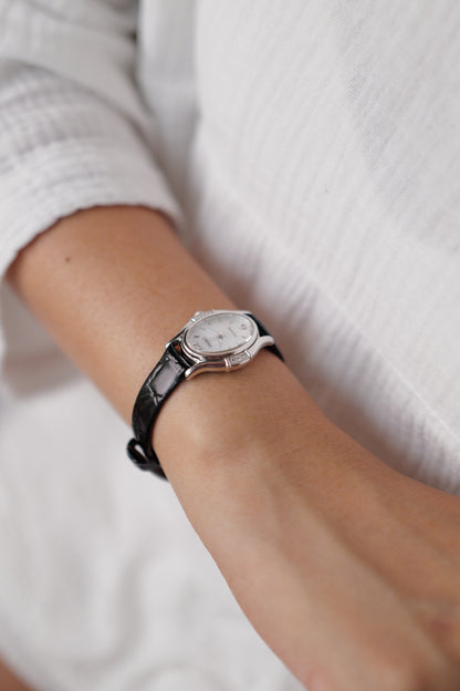 Seiko Exceline Mother of Pearl Diamond Bezel on custom bracelet Circa. 1992