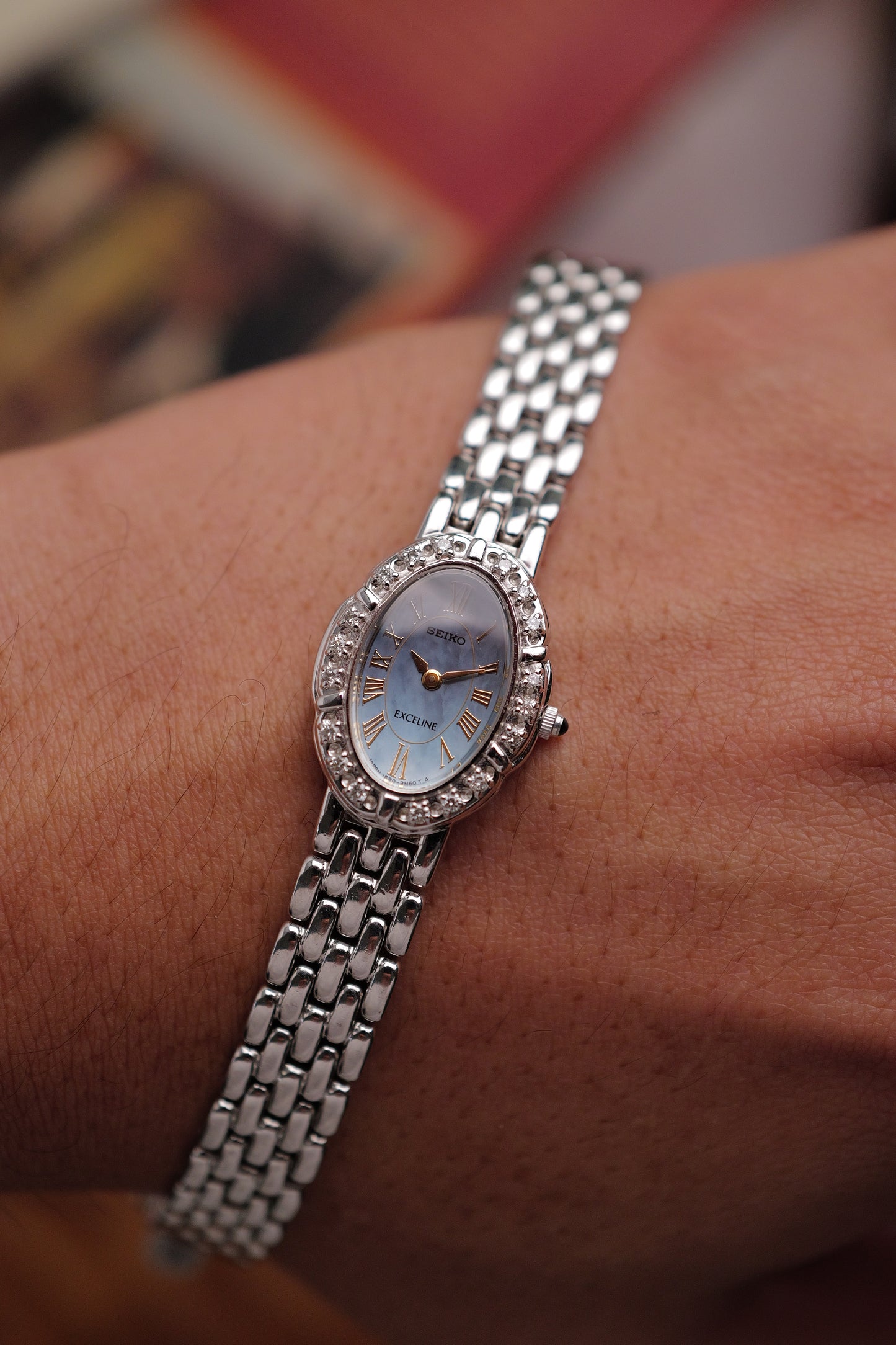 Seiko Exceline "Mother of Pearl Floral" in steel Circa. 1996