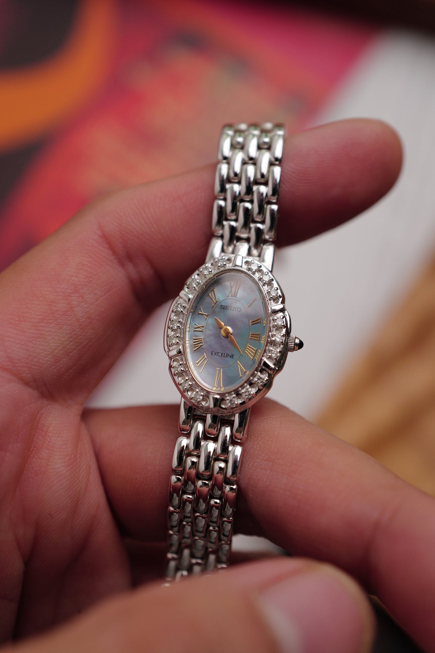 Seiko Exceline "Mother of Pearl Floral" in steel Circa. 1996