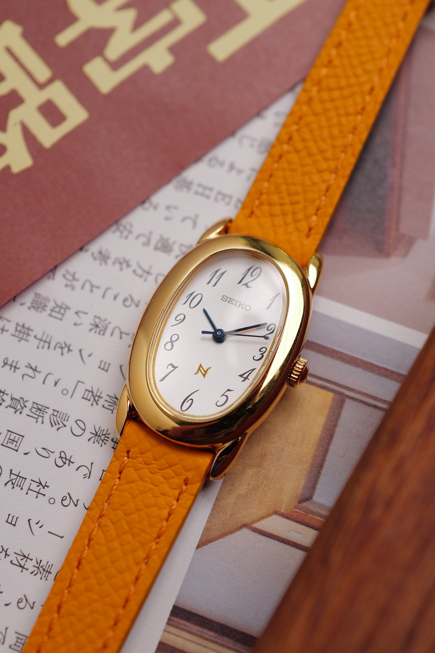 Seiko Ladies "Baignoire" Gold w/ custom strap Circa. 1995