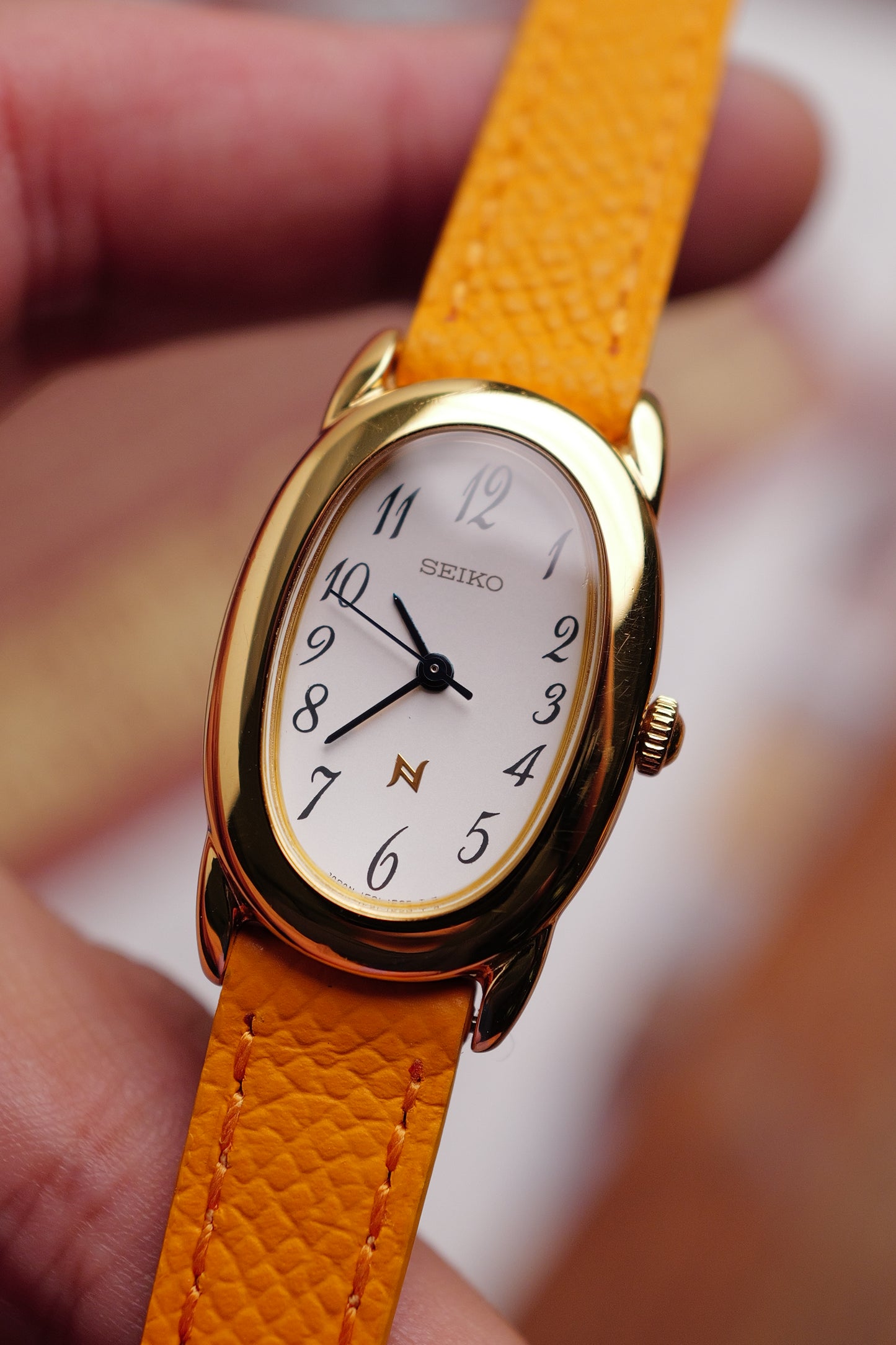 Seiko Ladies "Baignoire" Gold w/ custom strap Circa. 1995