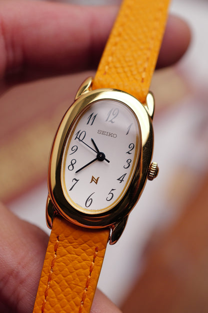 Seiko Ladies "Baignoire" Gold w/ custom strap Circa. 1995