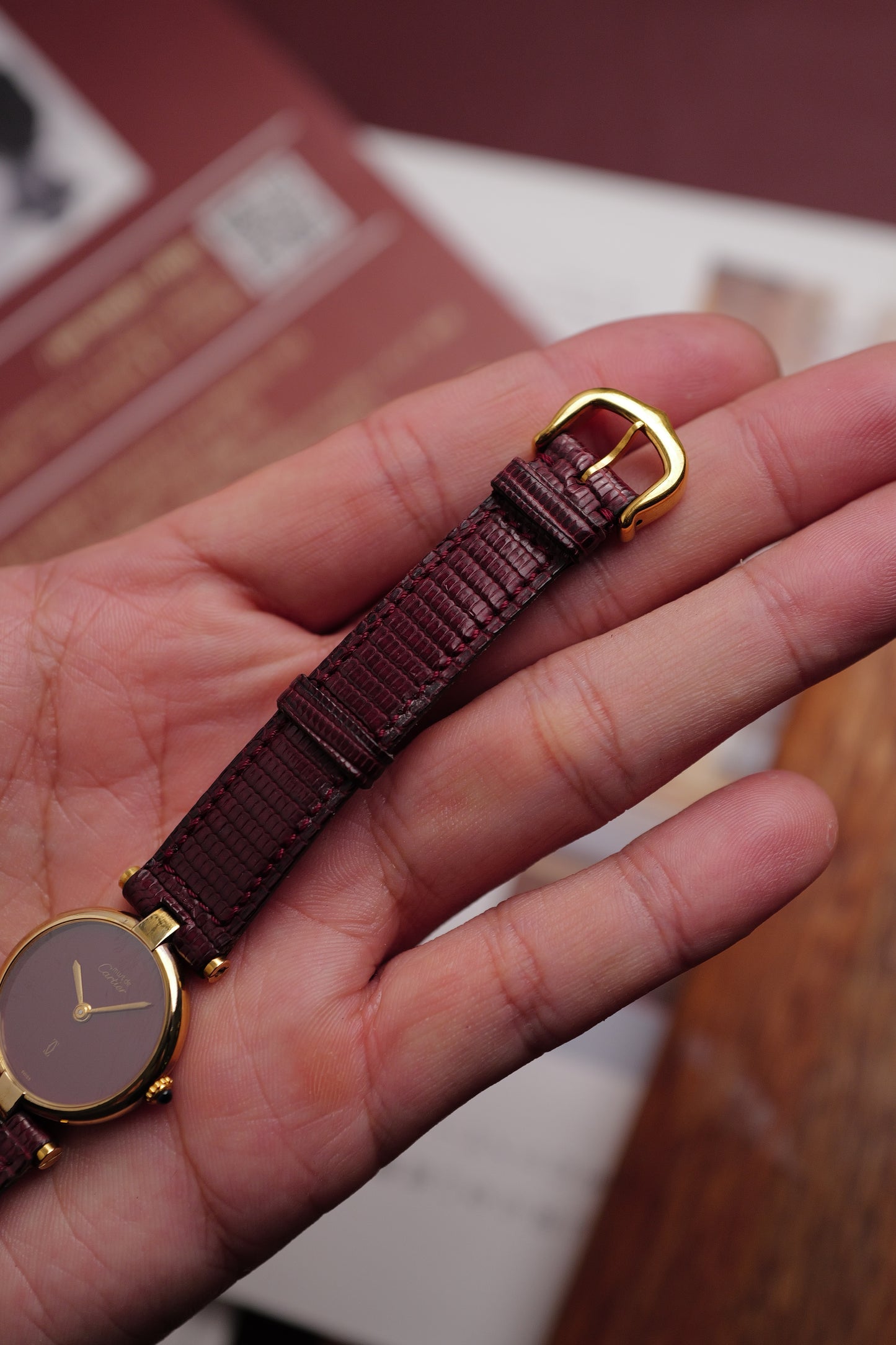 Cartier Vendome "Burgundy" Lacquer SM w/ box circa. 1980s