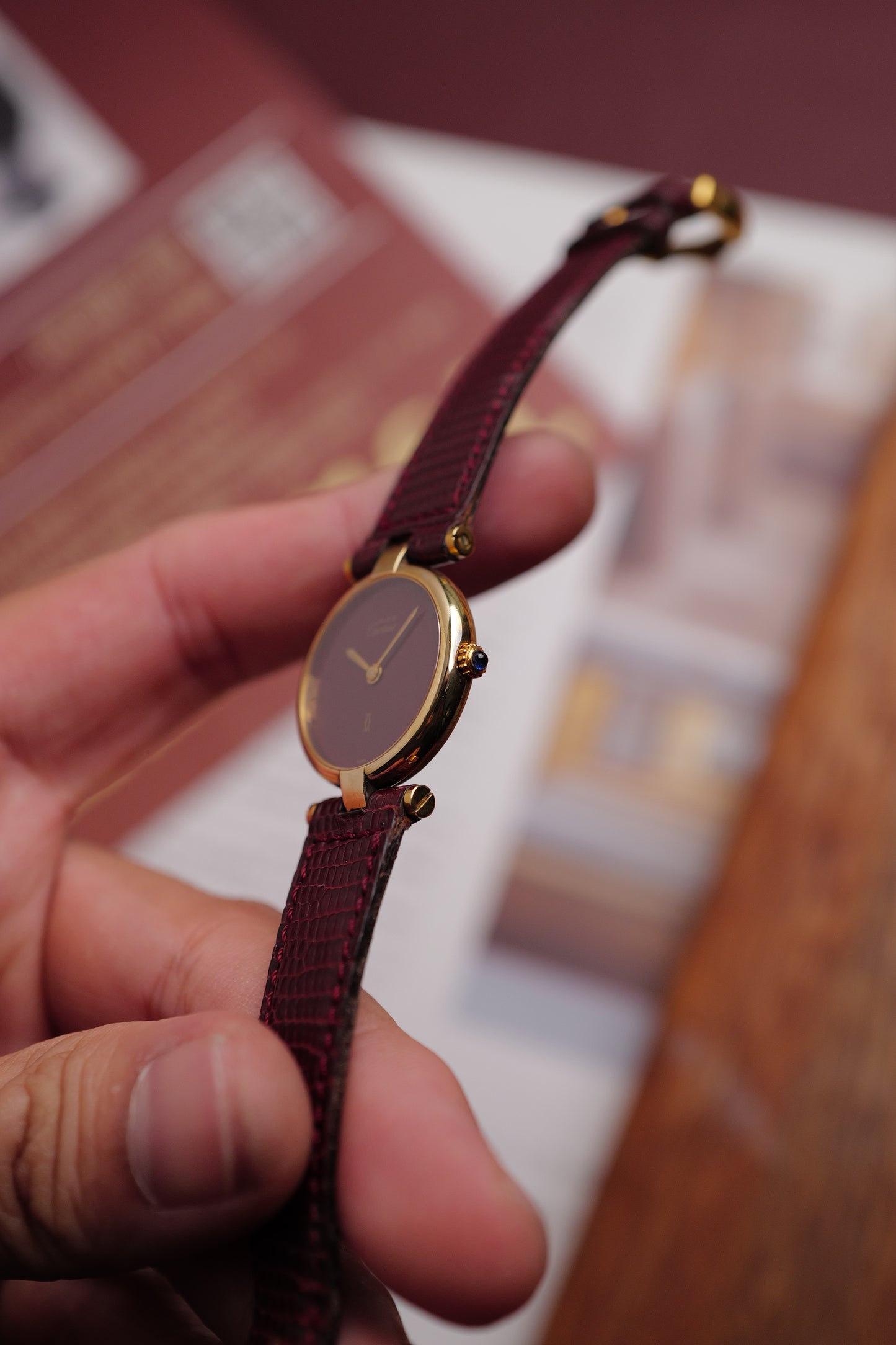Cartier Vendome "Burgundy" Lacquer SM w/ box circa. 1980s