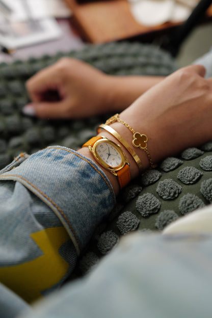 Seiko Ladies "Baignoire" Gold w/ custom strap Circa. 1995