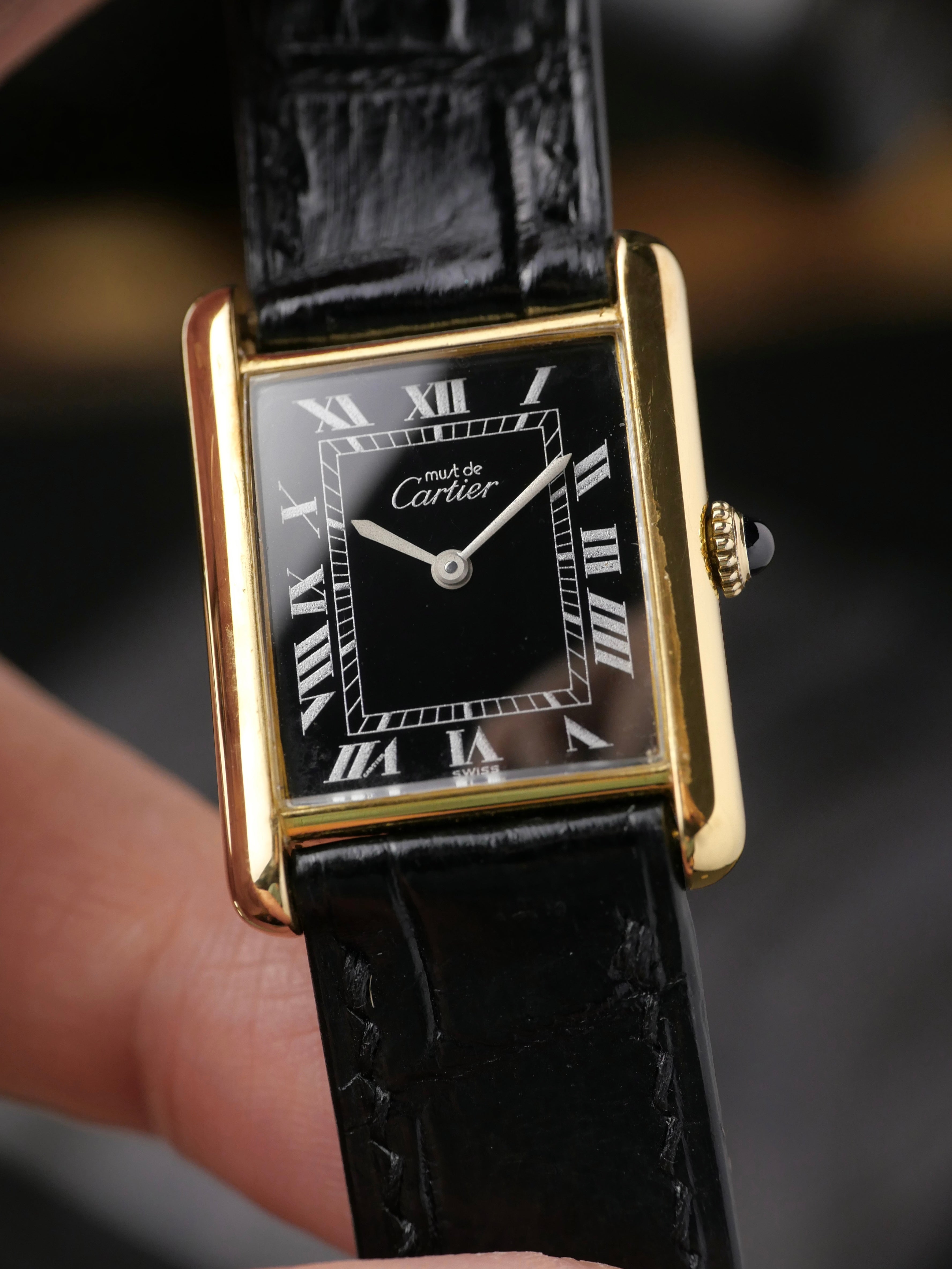 Cartier Tank Vermeil “Must de Cartier” Manual-Winding Black LM